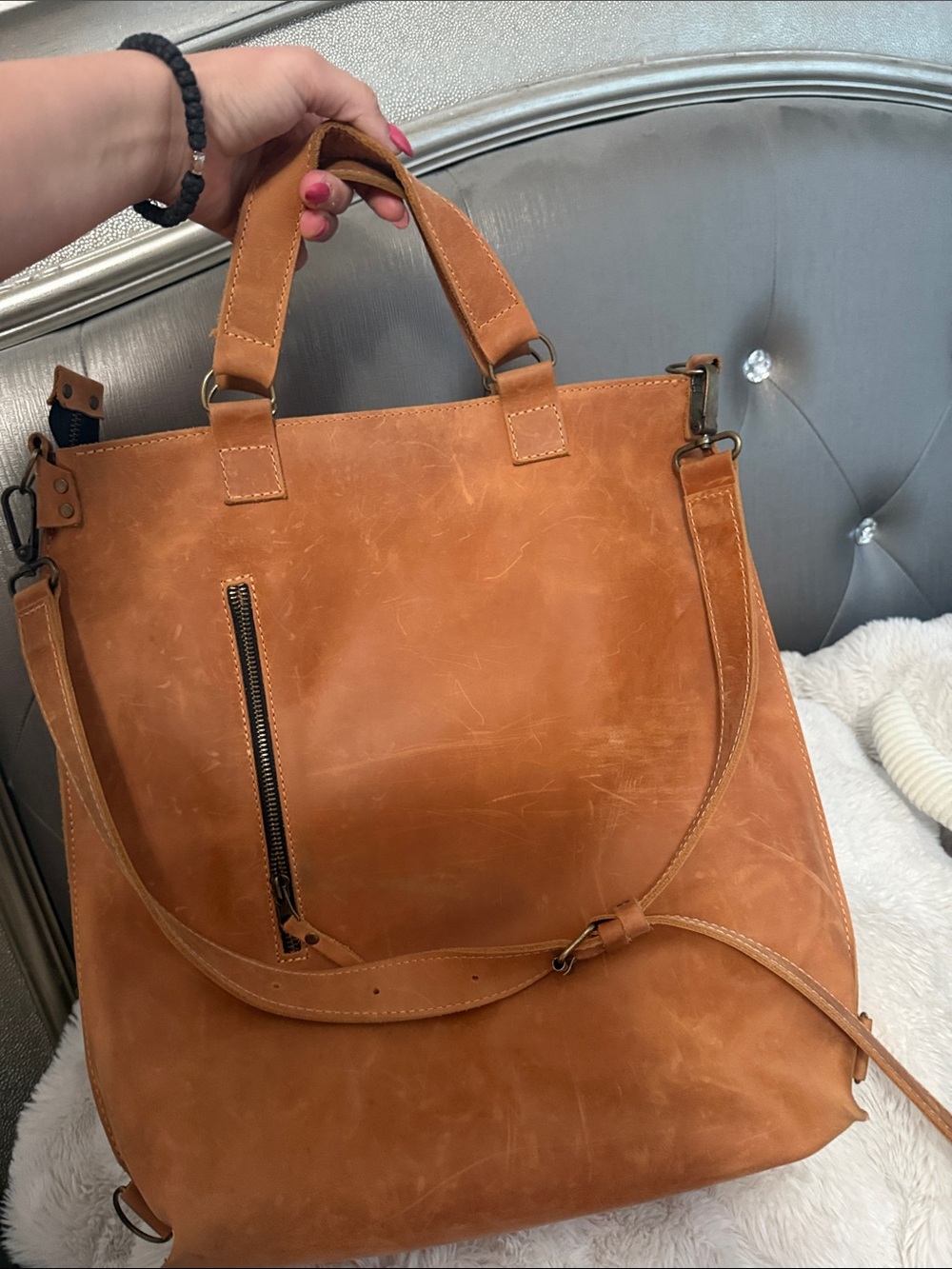 Classic Tan Leather Tote Shoulder Bag- CUSTOM !! - Picture 7 of 9